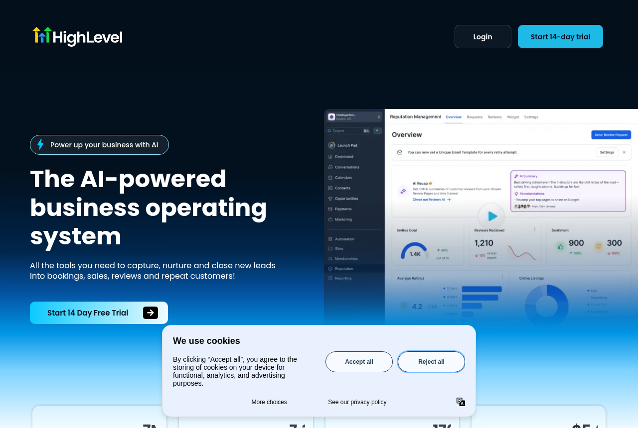 The GoHighLevel homepage, showing its CRM and marketing platform for agencies.